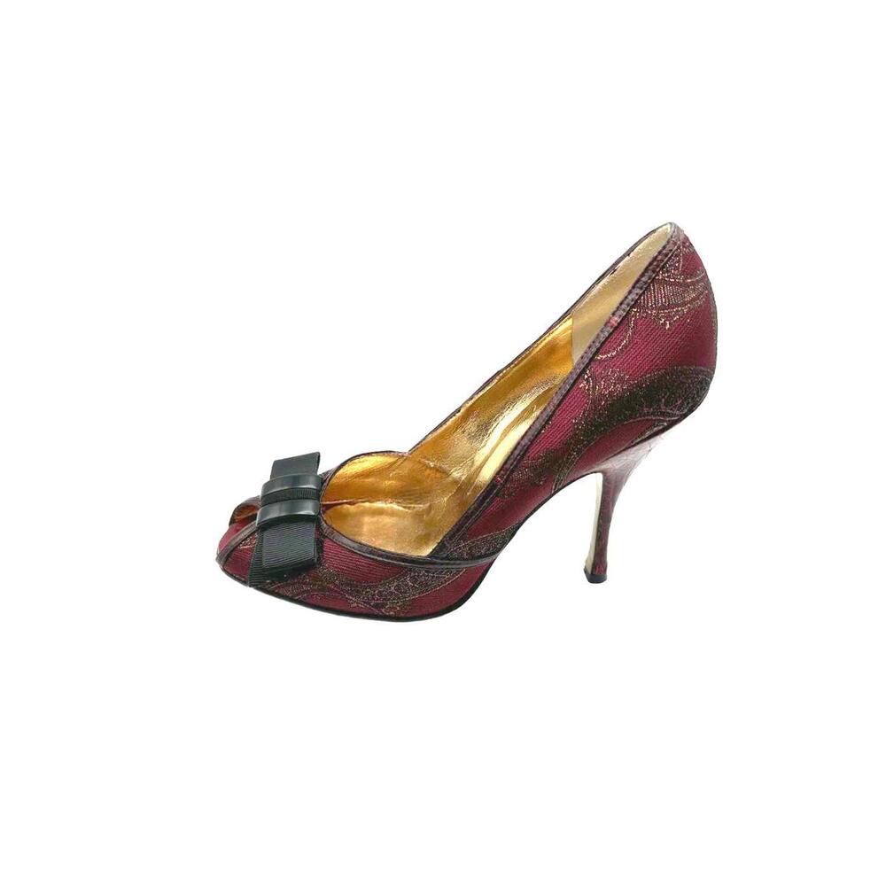 Dolce & Gabbana Burgundy Vintage Peep Toe Heels with Bow Detail Size 39 (US 9)